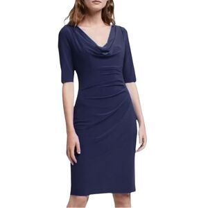 Lauren Ralph Lauren Carleton Dress Womens Size 8 Navy Ruched Draped Cowl Neck